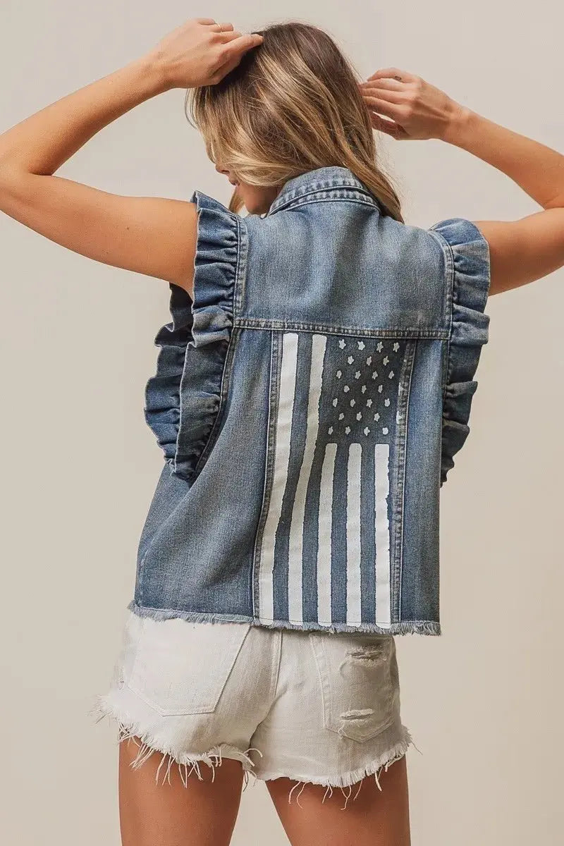 BiBi American Flag Washed Denim Jacket - Love Salve